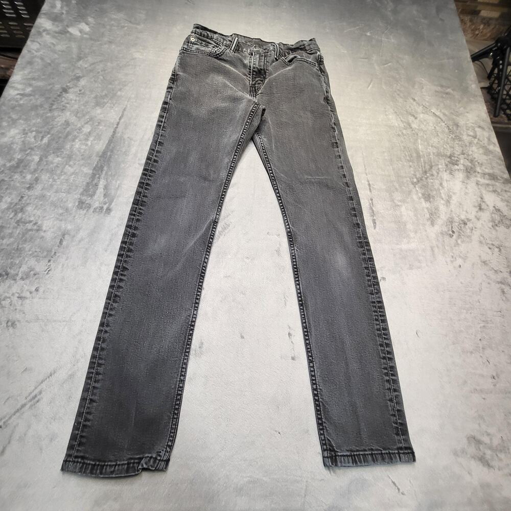 Levis 502 Jeans Mens 27x29 Black Taper Stretch Denim Comfort Fit Distressed